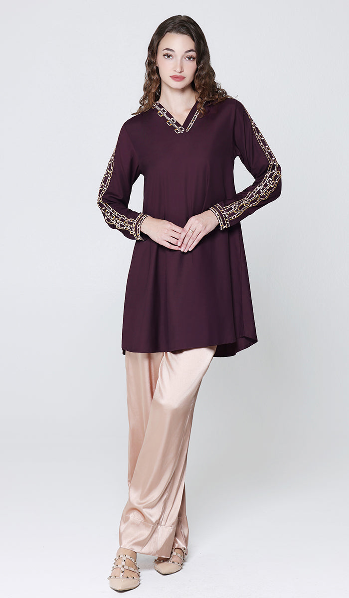 Tunique longue et modeste de tous les jours Parisa Mostly Cotton - Charbon - PRÉCOMMANDE (expédiée dans 2 semaines)