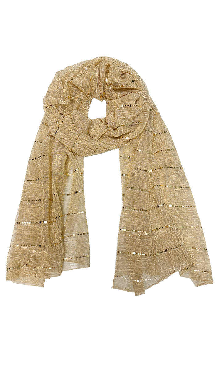 Nina Soft Mesh Sequin Stripe Hijab - Gold
