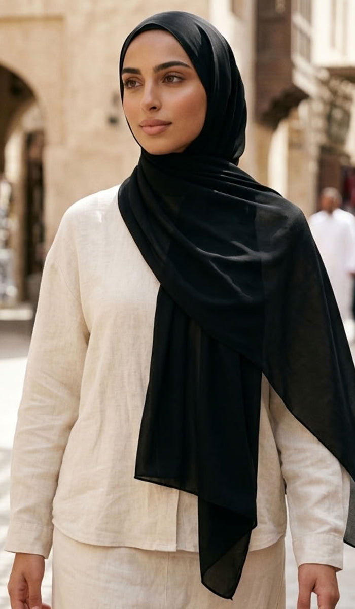 Grace Everyday Essential Stretch Chiffon Hijab - Black