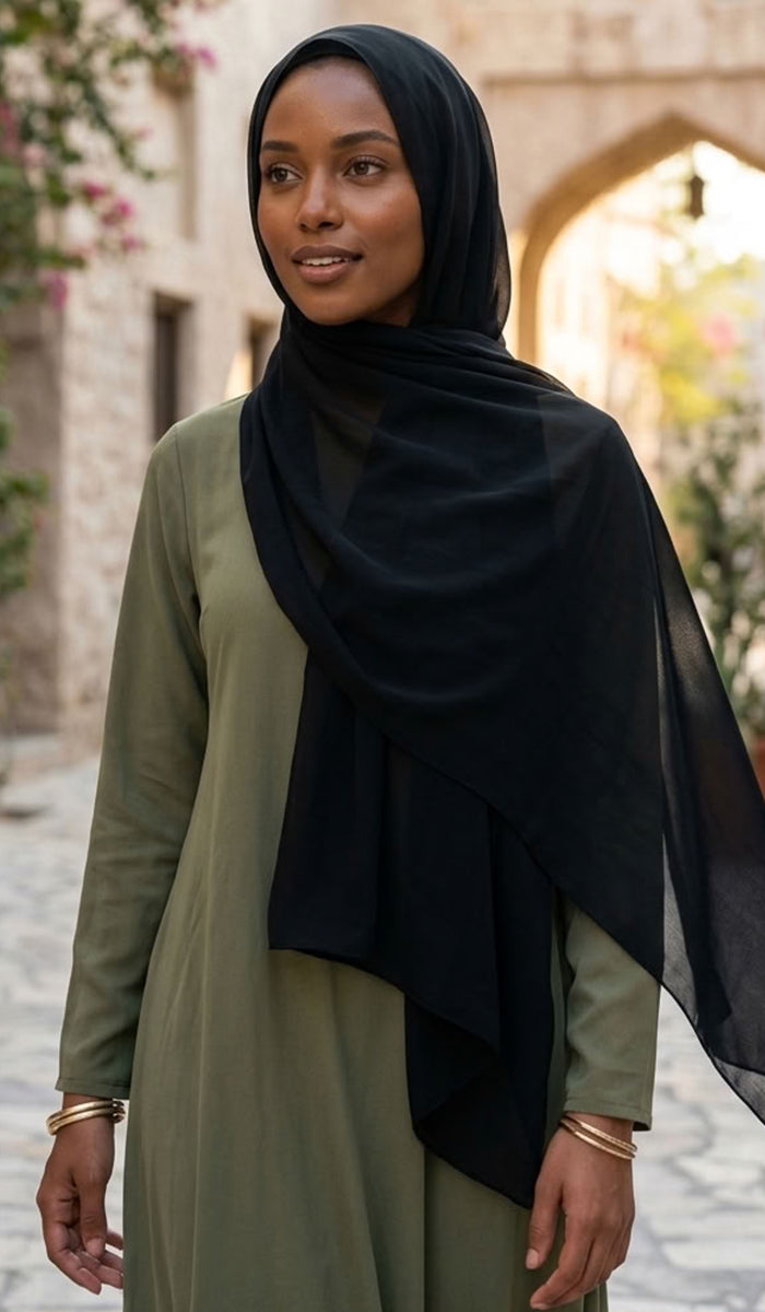 Grace Everyday Essential Stretch Chiffon Hijab - Black