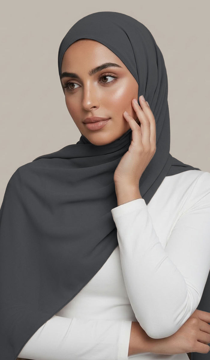 Grace Everyday Essential Stretch Chiffon Hijab - Charcoal