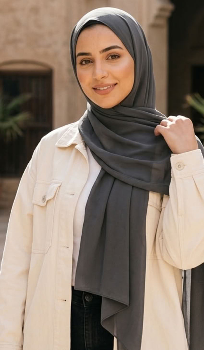 Grace Everyday Essential Stretch Chiffon Hijab - Charcoal
