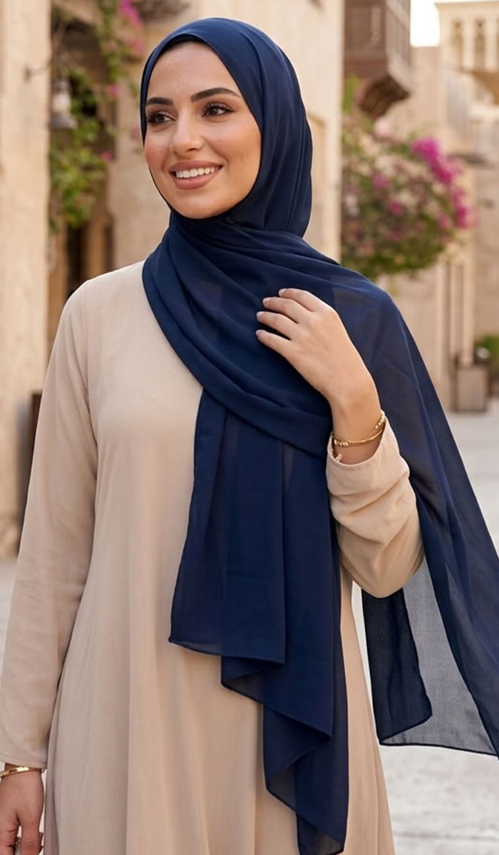 Grace Everyday Essential Stretch Chiffon Hijab - Dark Navy