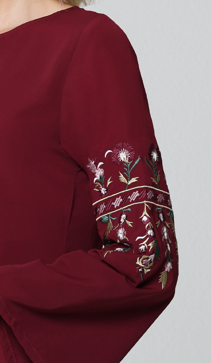 Gulzar Embroidered Long Modest Tunic - Maroon - PREORDER (ships in 2 weeks)