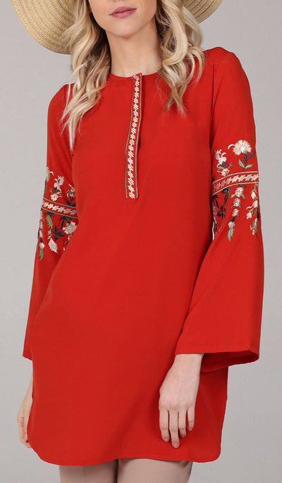 Gulzar Embroidered Long Modest Tunic - Russett - PREORDER (ships in 2 weeks)