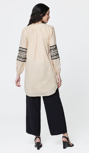 Hadiza Embroidered Cotton Modest Tunic - Apricot - PREORDER (ships in 2 weeks)