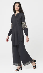 Hadiza Embroidered Cotton Modest Tunic - Black - PREORDER (ships in 2 weeks)