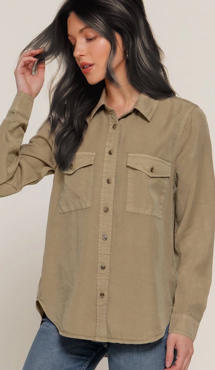 Farda - Veste chemise longue fluide boutonnée - Marine