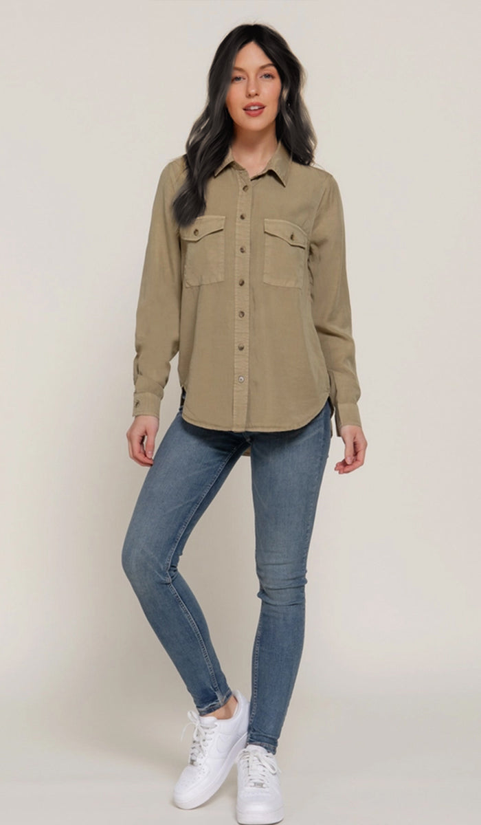 Farda - Veste chemise longue fluide boutonnée - Marine