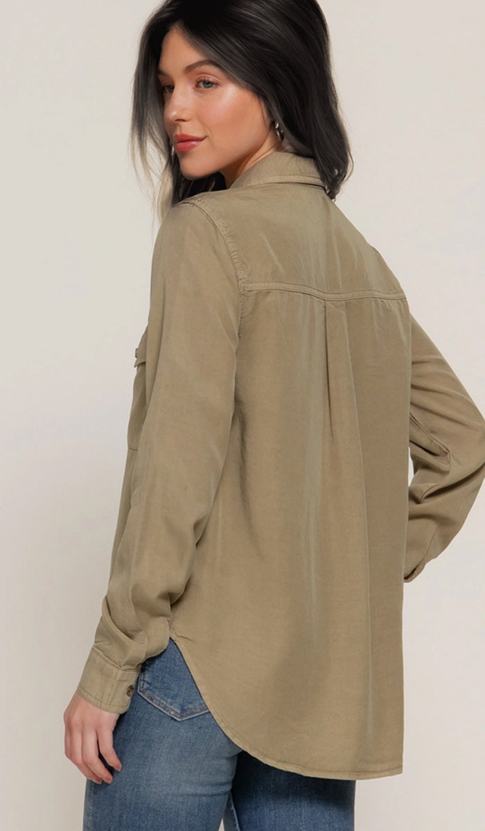 Farda - Veste chemise longue fluide boutonnée - Marine