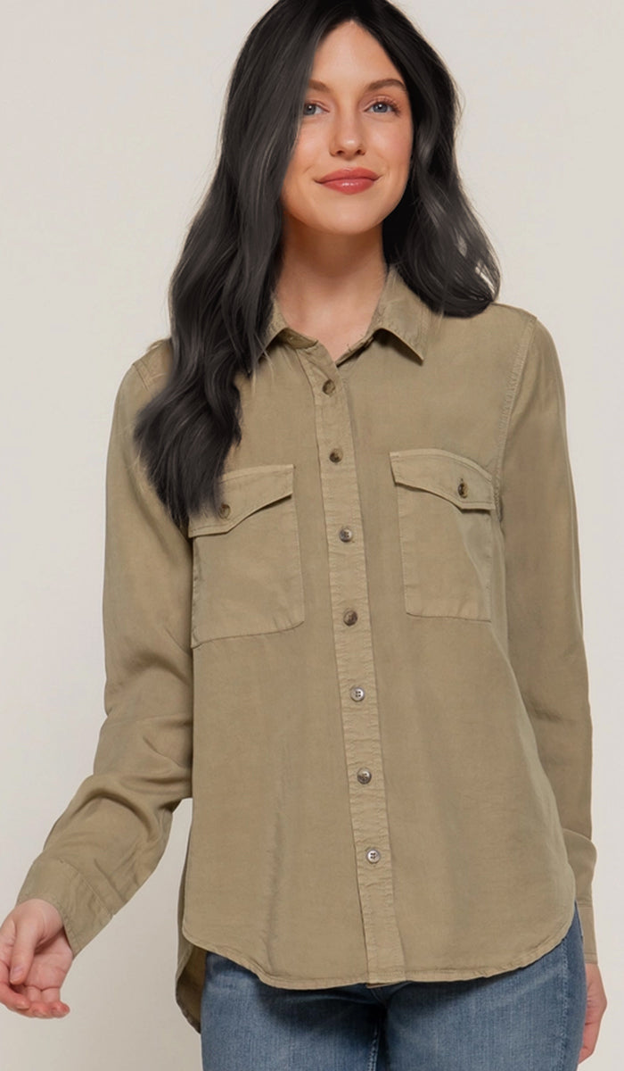 Farda - Veste chemise longue fluide boutonnée - Marine