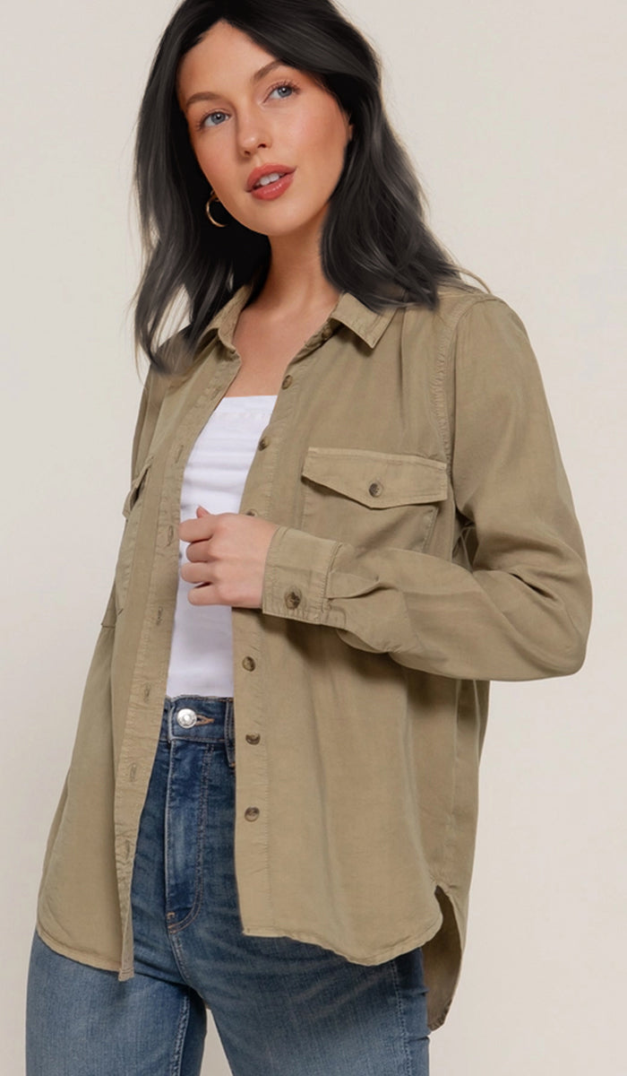 Farda - Veste chemise longue fluide boutonnée - Marine