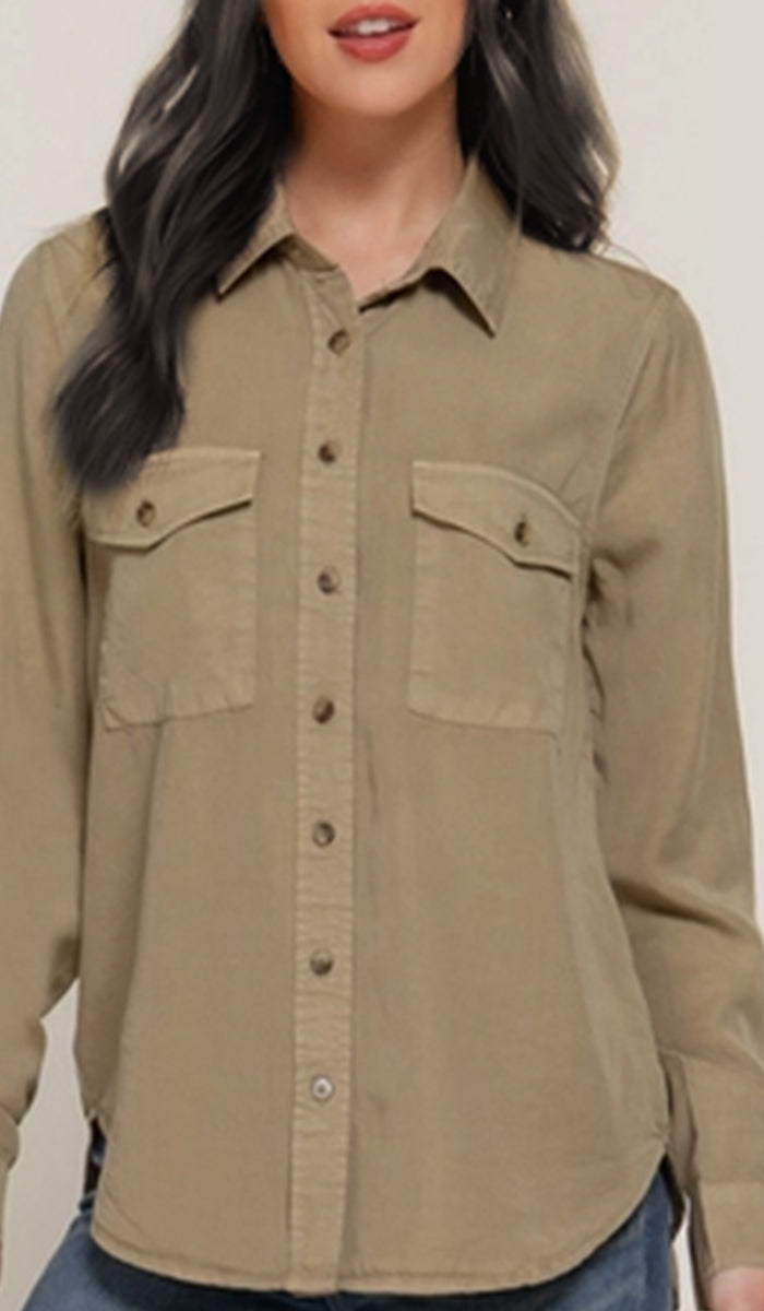 Farda - Veste chemise longue fluide boutonnée - Marine