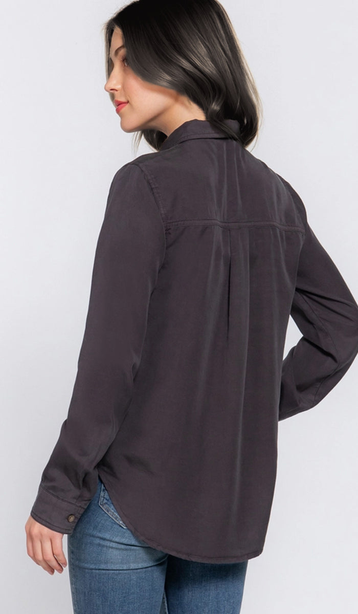 Farda - Veste chemise longue fluide boutonnée - Marine