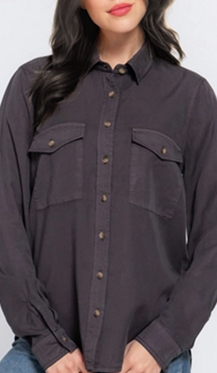 Farda - Veste chemise longue fluide boutonnée - Marine