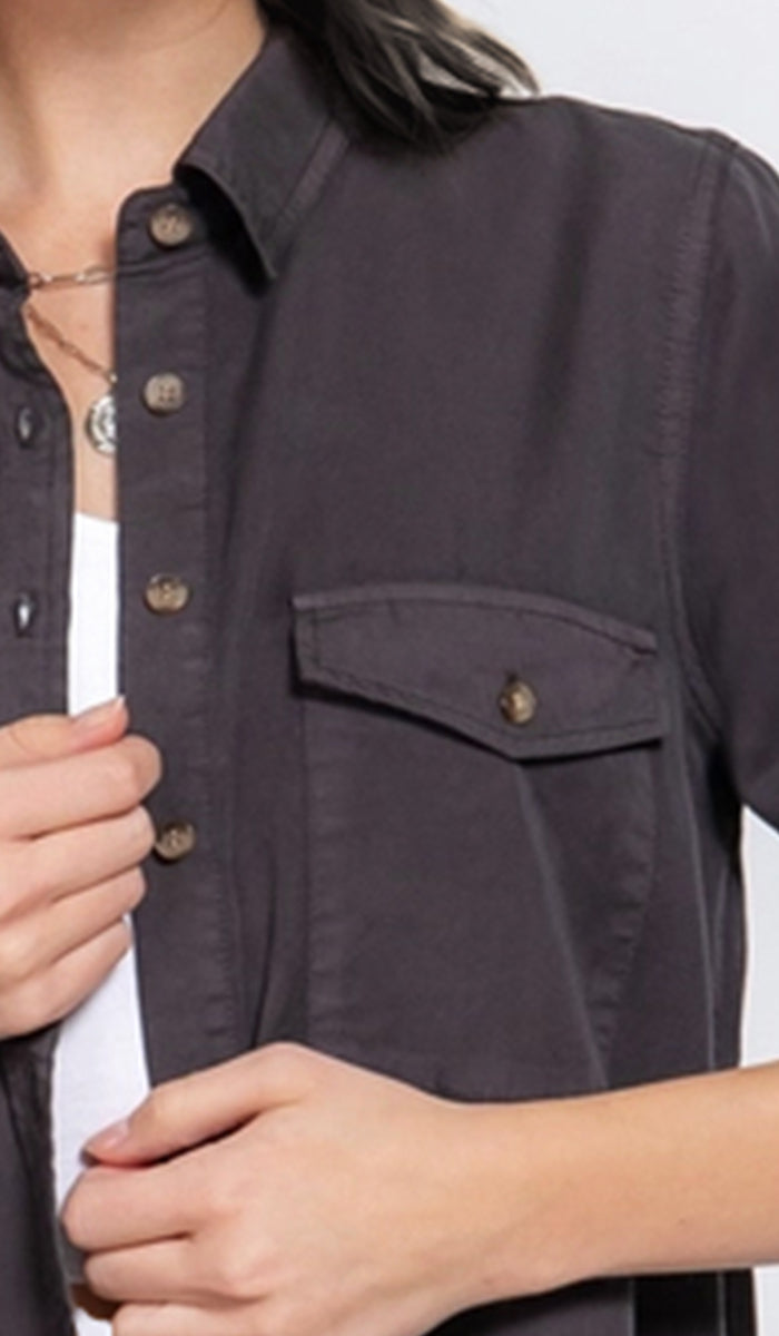 Farda - Veste chemise longue fluide boutonnée - Marine