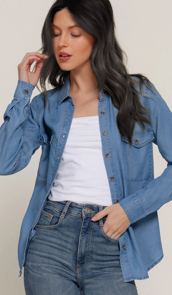 Farda - Veste chemise longue fluide boutonnée - Marine