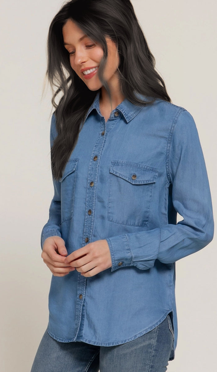 Farda - Veste chemise longue fluide boutonnée - Marine