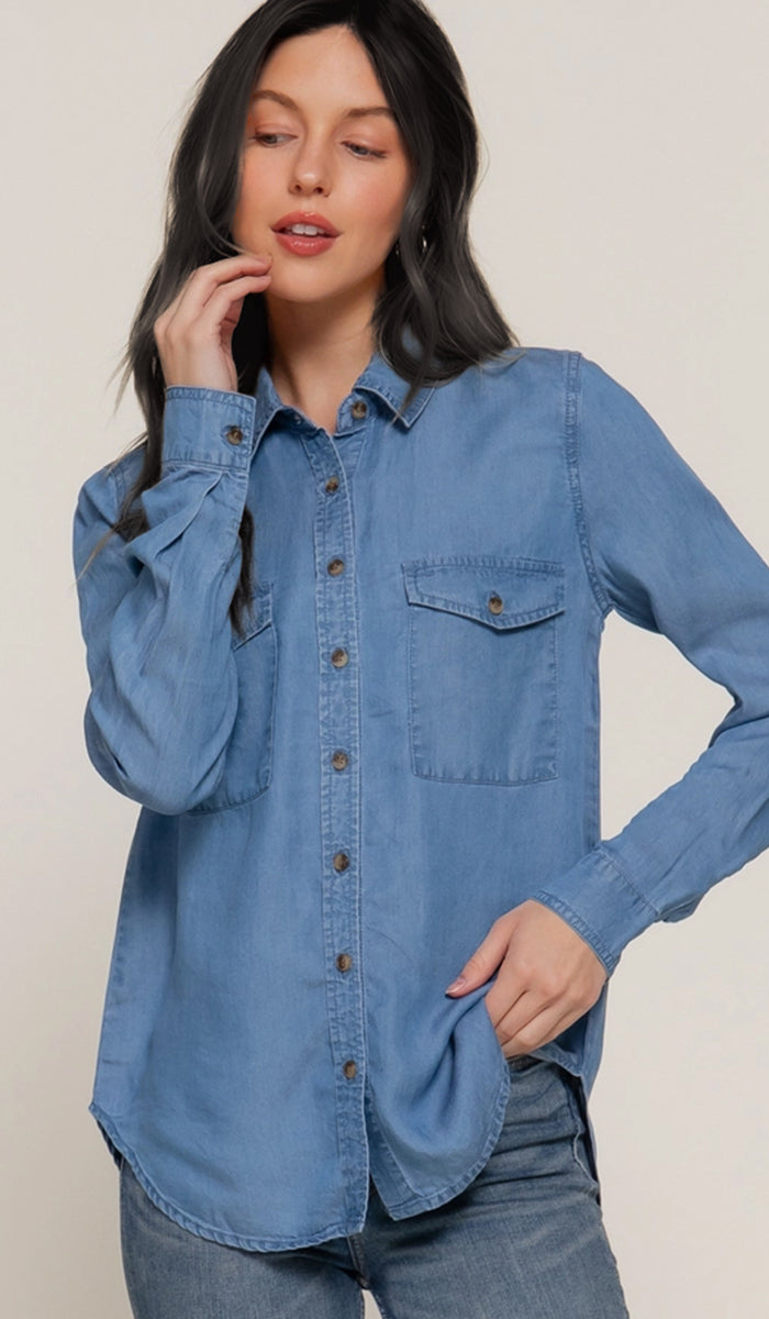 Farda - Veste chemise longue fluide boutonnée - Marine
