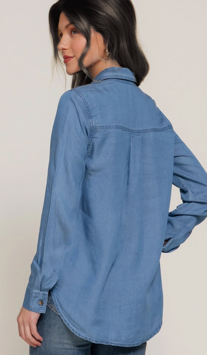 Farda - Veste chemise longue fluide boutonnée - Marine