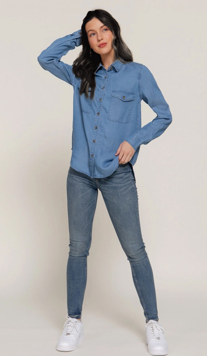 Farda - Veste chemise longue fluide boutonnée - Marine