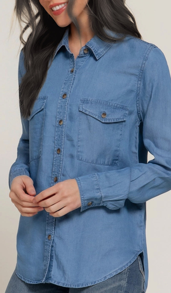 Farda - Veste chemise longue fluide boutonnée - Marine