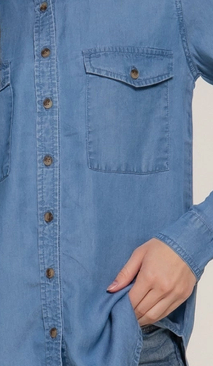 Farda - Veste chemise longue fluide boutonnée - Marine