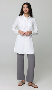 Hanane Pleated Mostly Cotton Button Down Tunic Dress - Off White