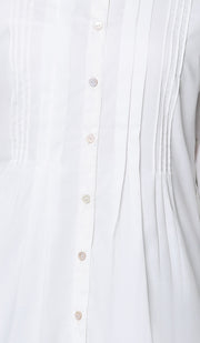 Robe tunique boutonnée plissée Hanane principalement en coton - Blanc cassé - PRÉCOMMANDE (expédiée dans 2 semaines) 