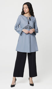 Haseen Embroidered Long Modest Tunic - Storm