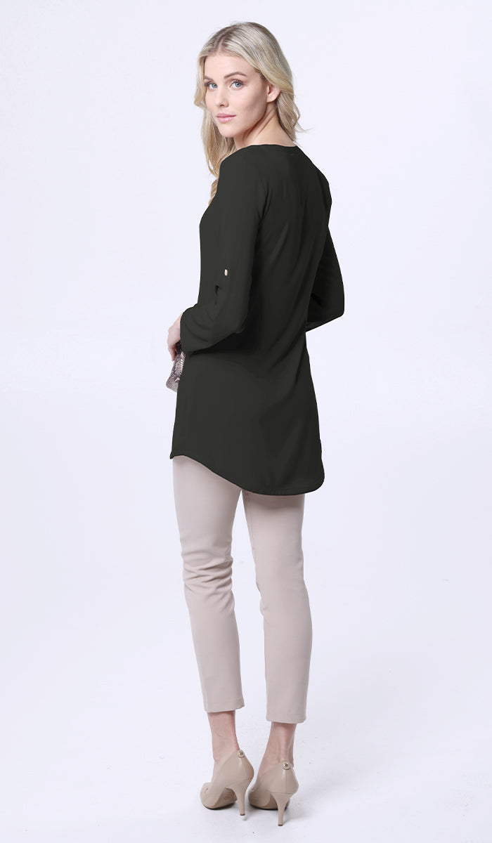 Back view of Hena tunic in Black. 