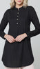 Hurin Pleated Mostly Cotton Button Down Tunic Dress - Black - PREORDER (ships in 2 weeks)