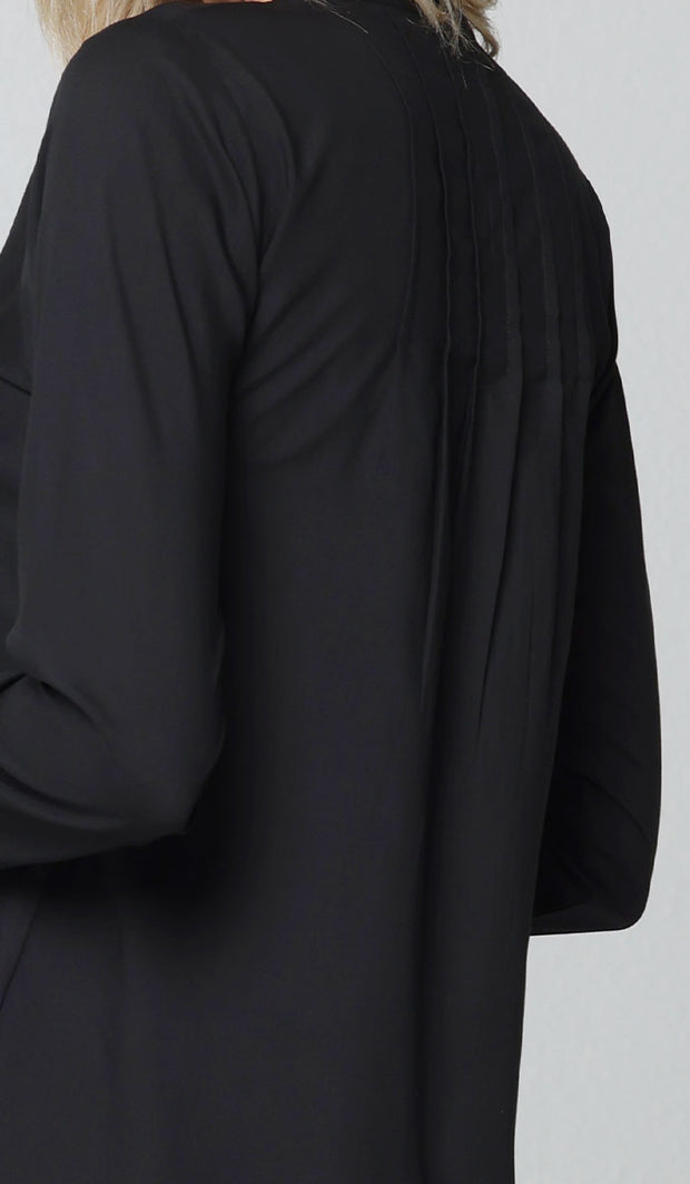 Hurin Pleated Mostly Cotton Button Down Tunic Dress - Black - PREORDER (ships in 2 weeks)