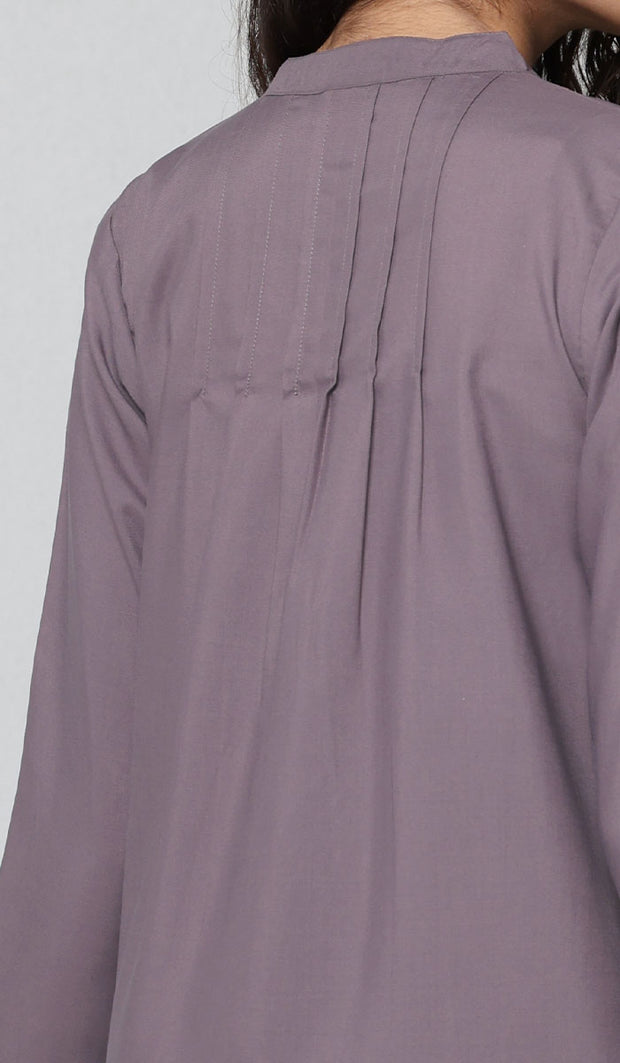 Hurin Pleated Mostly Cotton Button Down Tunic Dress - Dusty Violet