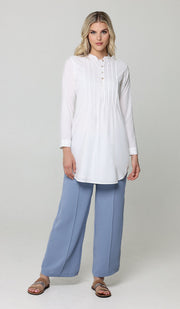 Hurin Pleated Mostly Cotton Button Down Tunic Dress - Off White - PREORDER (ships in 2 weeks)