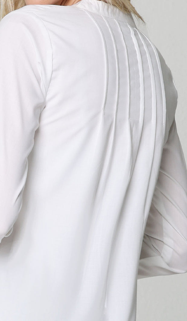 Hurin Pleated Mostly Cotton Button Down Tunic Dress - Off White - PREORDER (ships in 2 weeks)