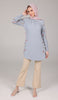 Iman Embroidered Formal Long Modest Tunic - Silver Mist