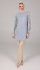 Iman Embroidered Formal Long Modest Tunic - Silver Mist