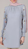 Iman Embroidered Formal Long Modest Tunic - Silver Mist