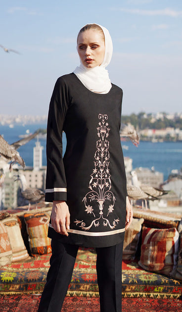 Chic Black Embroidered Long Tunic | Islamic Clothing for Women ...