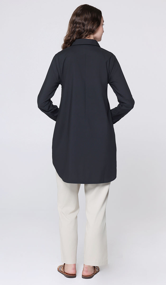 Isra Cotton Feel Modest Button down Tunic - Black - PREORDER (ships in 2 weeks)