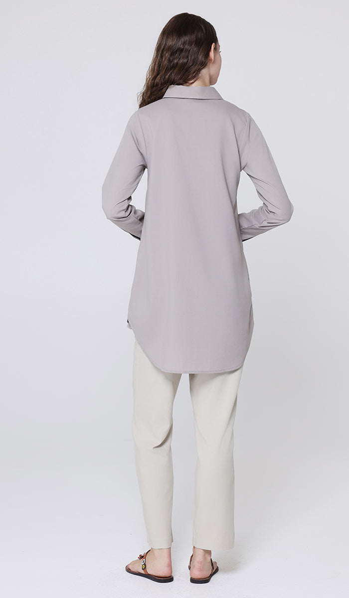 Isra Cotton Feel Modest Button down Tunic - Taupe