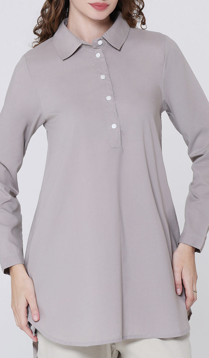 Isra Cotton Feel Modest Button down Tunic - Taupe