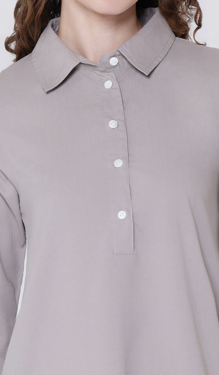 Isra Cotton Feel Modest Button down Tunic - Taupe