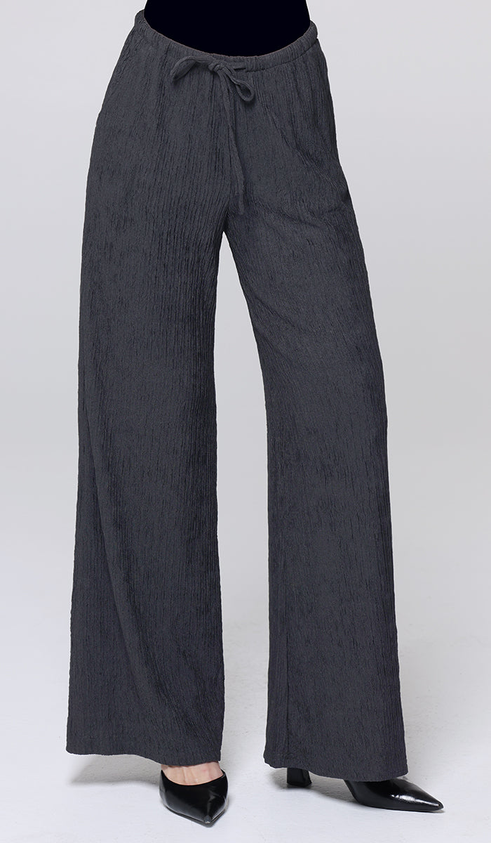 Jenan Crinkle Stretch Dressy Wide Leg Pants - Black