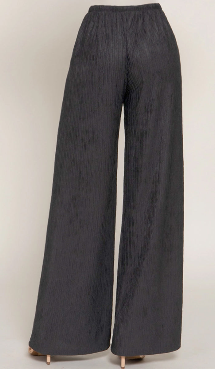 Jenan Crinkle Knit Stretch Dressy Wide Leg Pants - Black