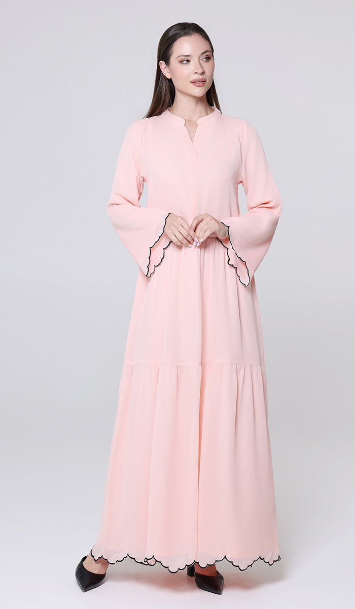 Kiran Pink and Black Embroidered Formal Modest Long Maxi Dress | Modest Muslim Dresses