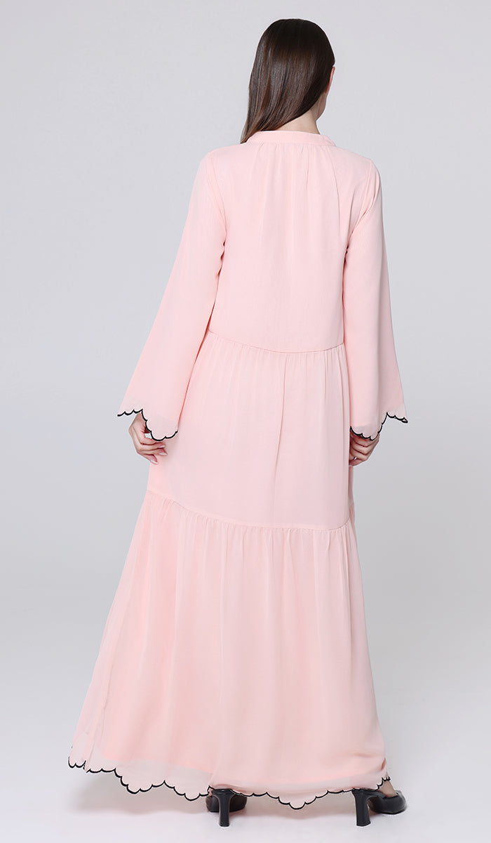 Robe longue longue modeste en mousseline de soie smockée Nadia - Noir