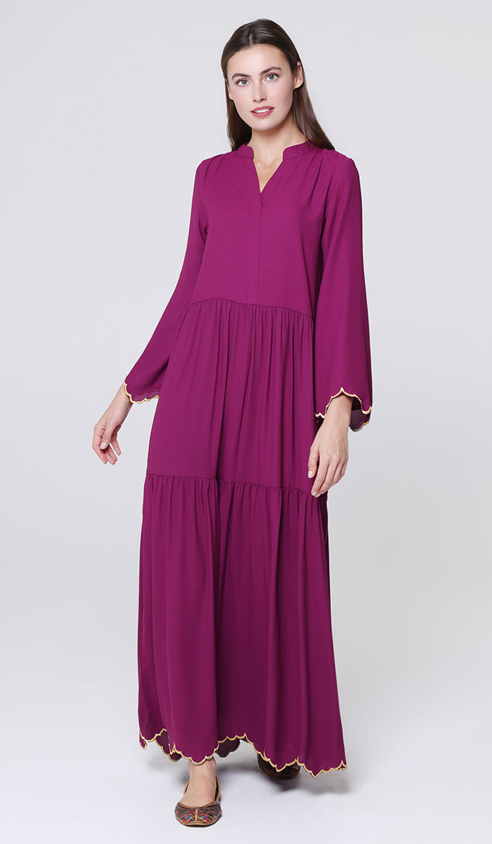 Robe longue longue modeste en mousseline de soie smockée Nadia - Noir