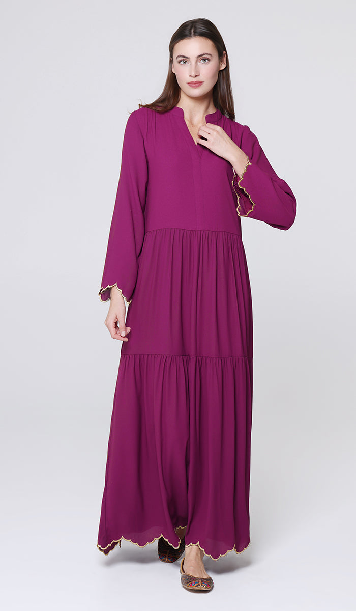Robe longue longue modeste en mousseline de soie smockée Nadia - Noir